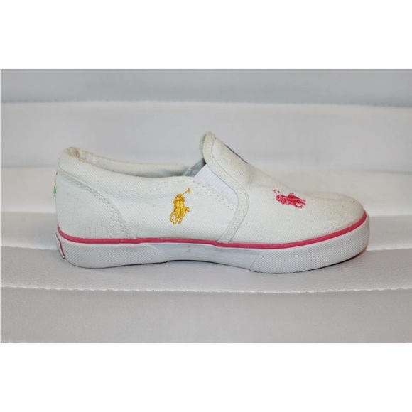 Polo Ralph Lauren Harbour White Multi Color Toddler Slip On Shoes MSRP $50 NEW - Picture 4 of 5